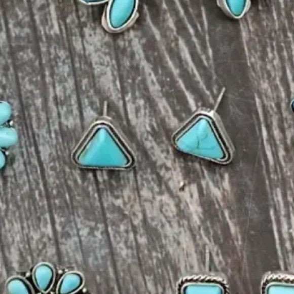 Anthropologie Natural Turquoise Western Bohemian Vintage Earrings Silver NEW - Picture 2 of 4